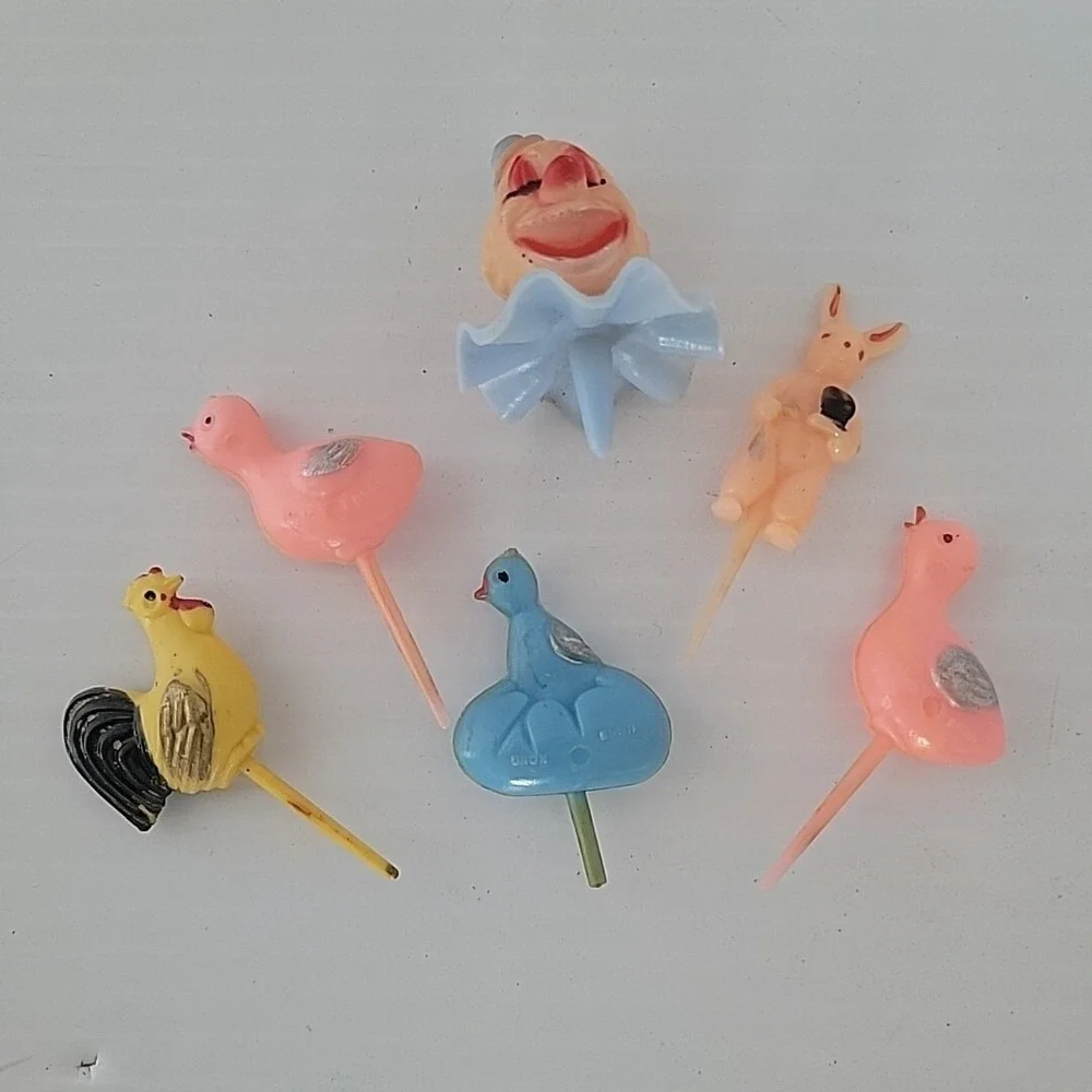 Vintage‎ Cake Decoration Picks  Chicken Clown Bunny Lot plastic
